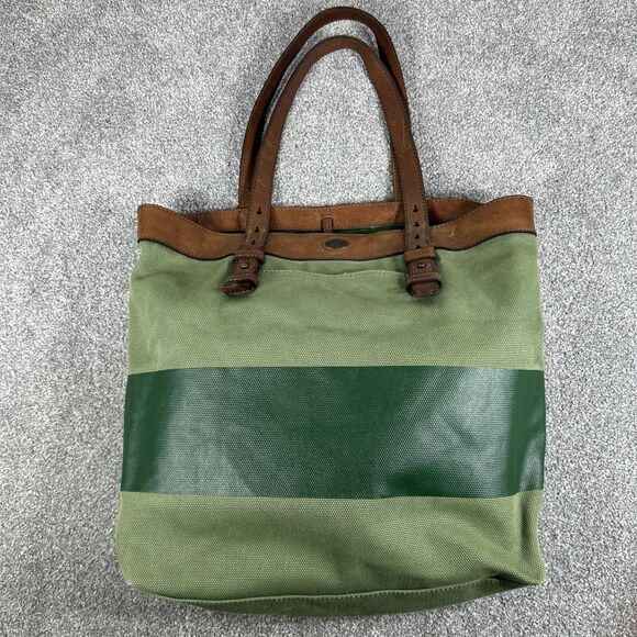 Fossil Canvas Leather Satchel Medium Tote Shoulder Handbag Purse Olive Green - Picture 1 of 16